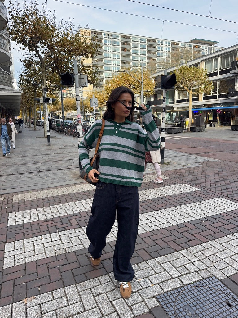 Knitted Polo Green Grey
