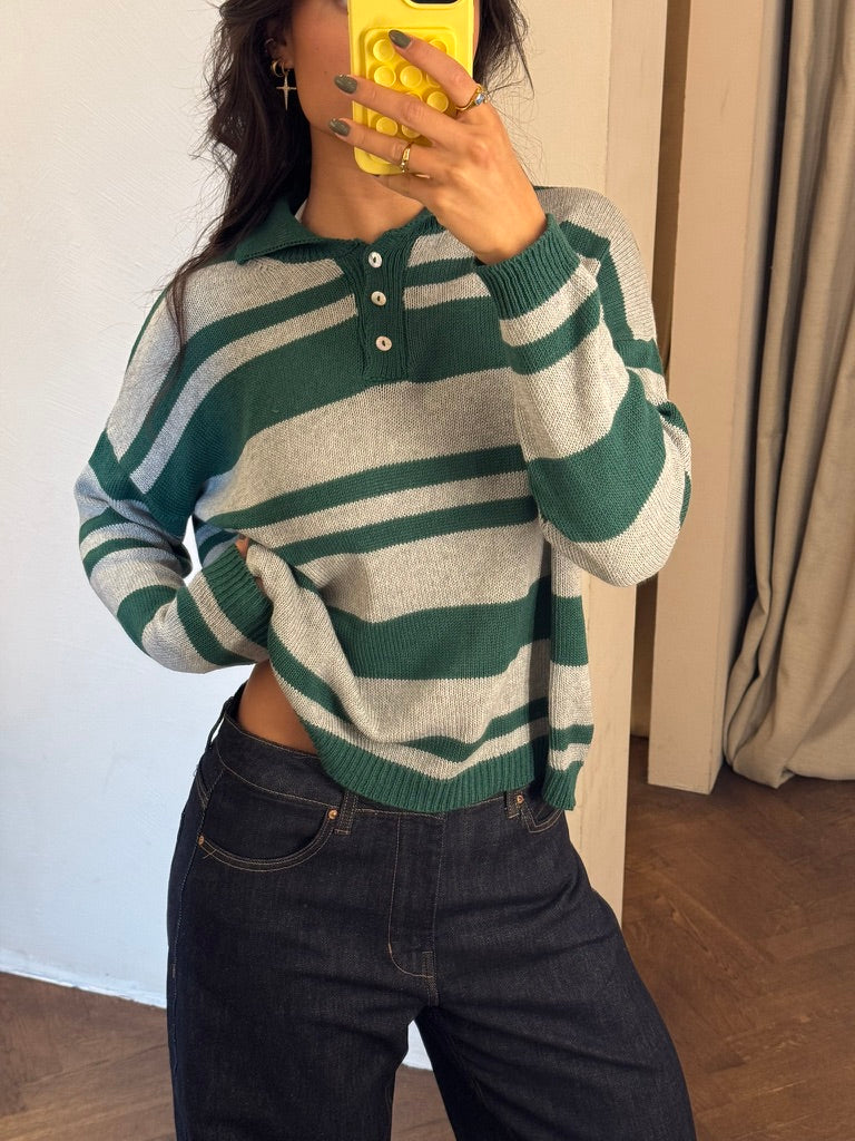 Knitted Polo Green Grey