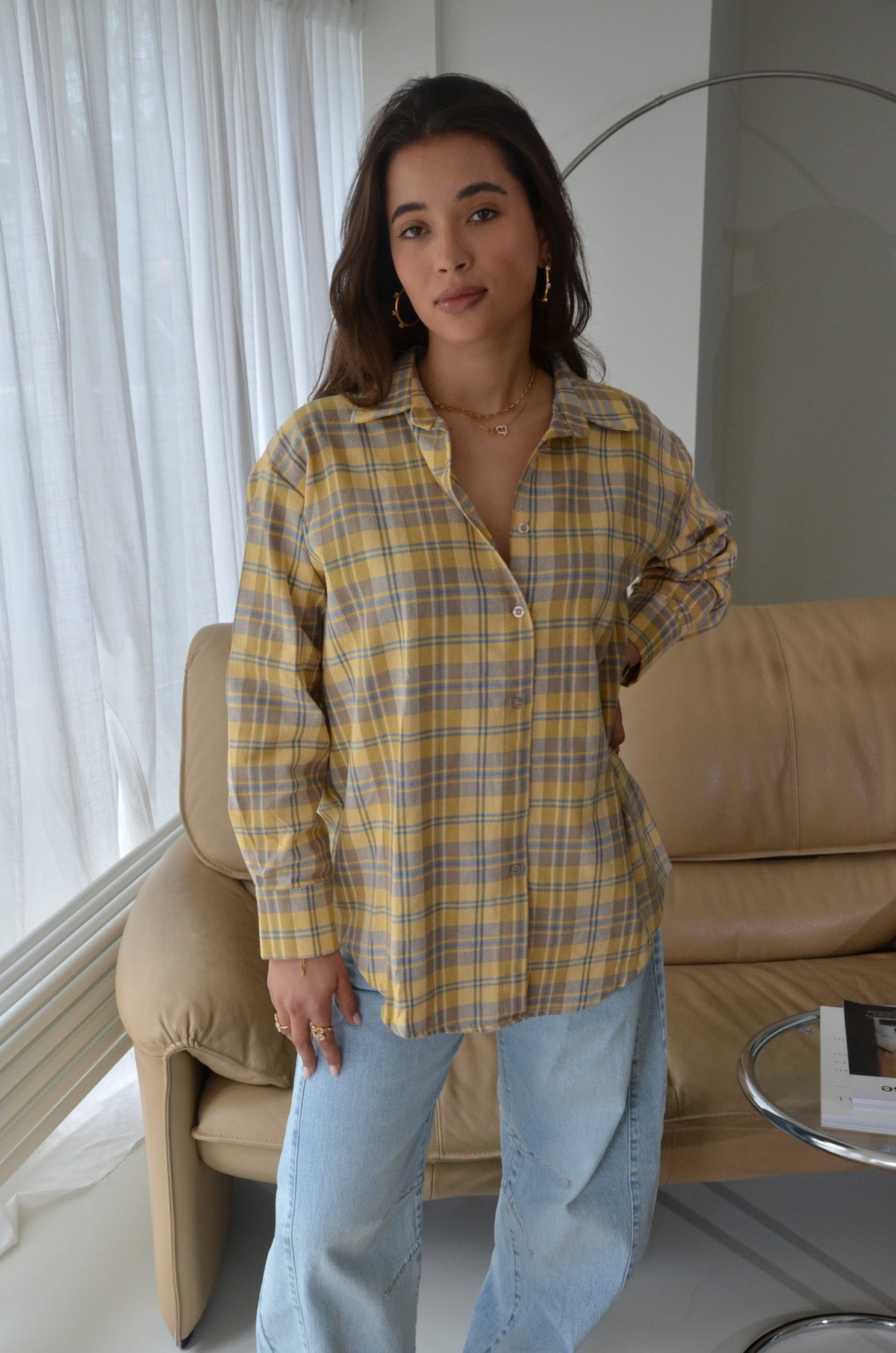Oversized Checkered Shirt Yellow