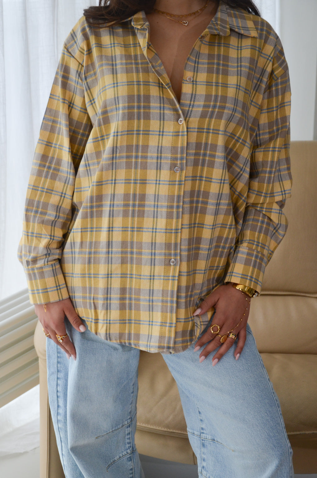 Oversized Checkered Shirt Yellow