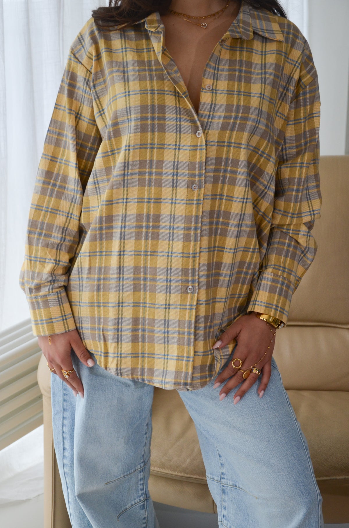 Oversized Checkered Shirt Yellow