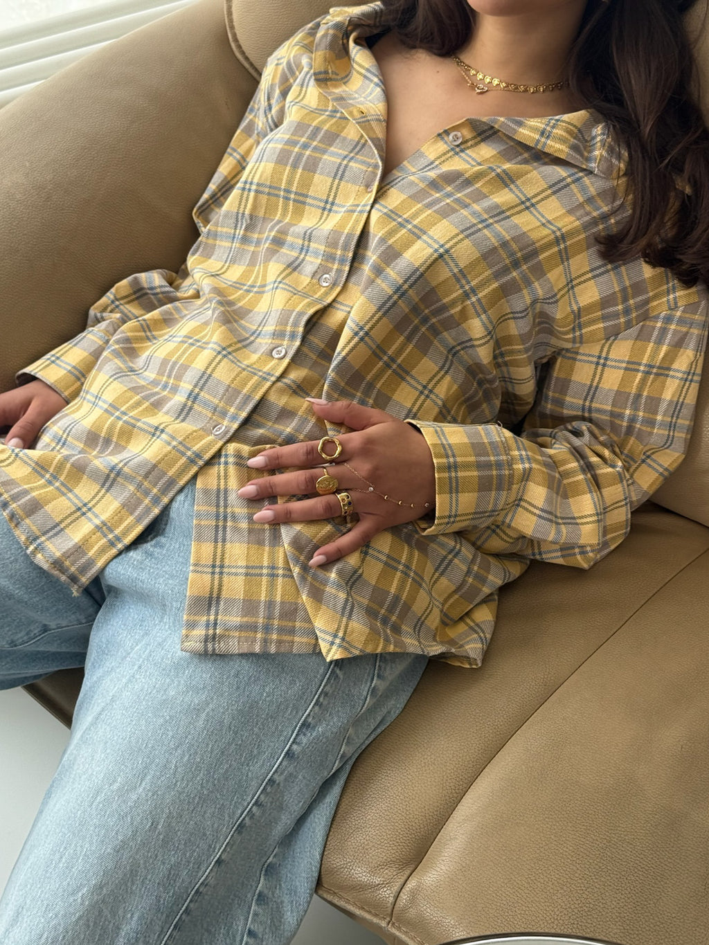 Oversized Checkered Shirt Yellow