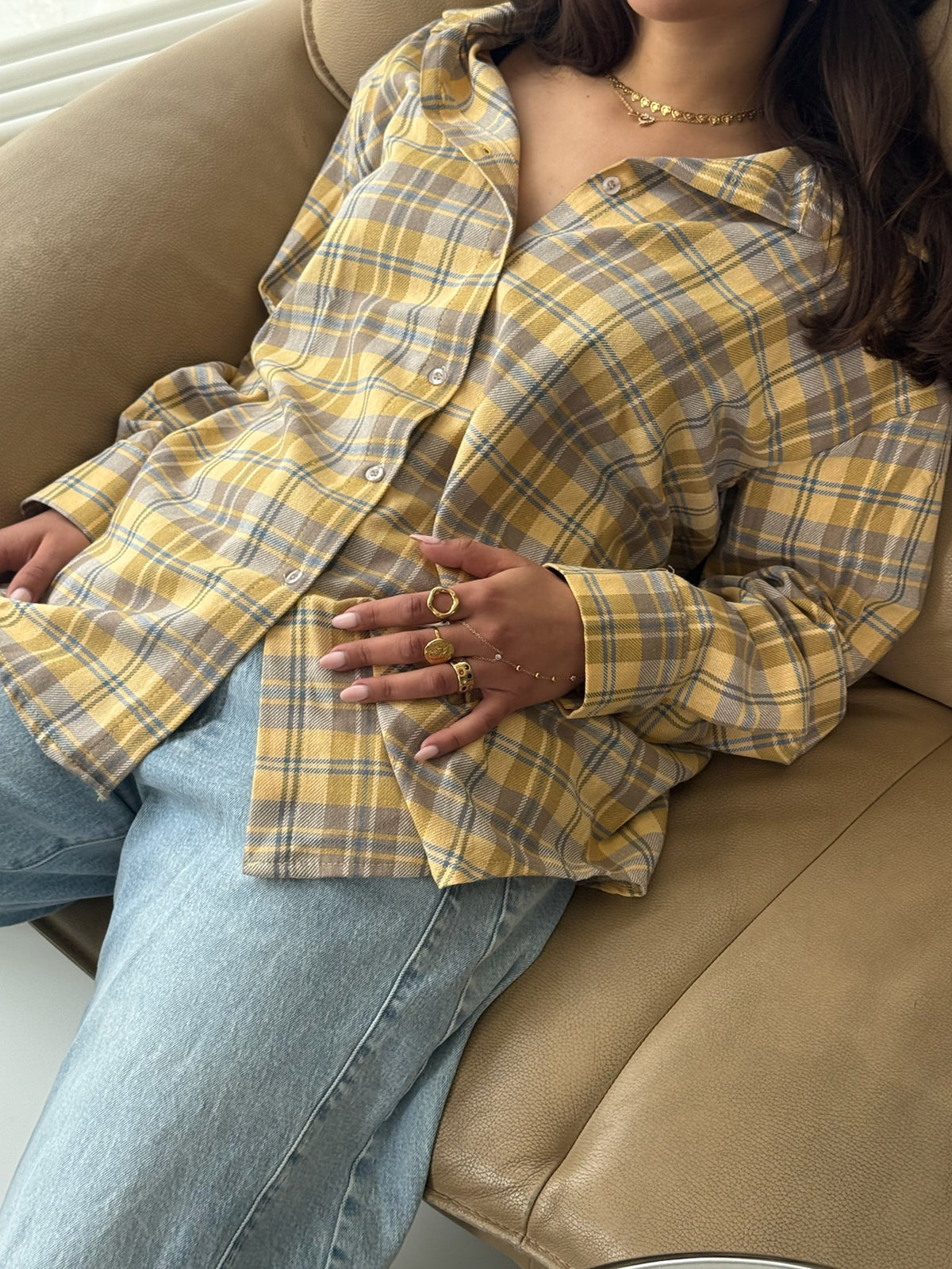 Oversized Checkered Shirt Yellow