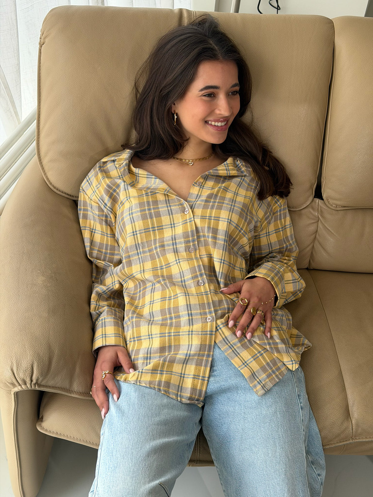 Oversized Checkered Shirt Yellow
