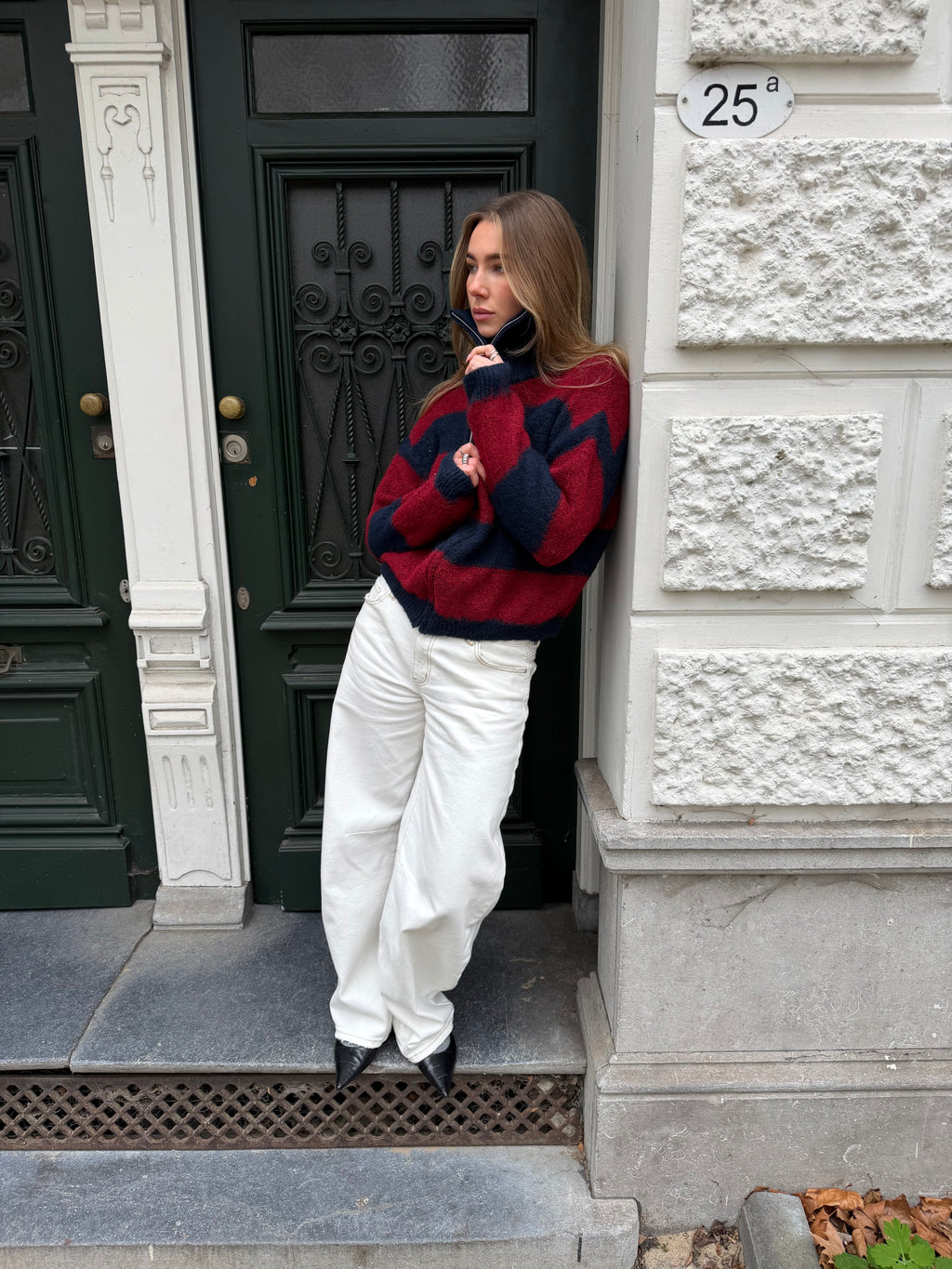 Knitted Vest Red Navy