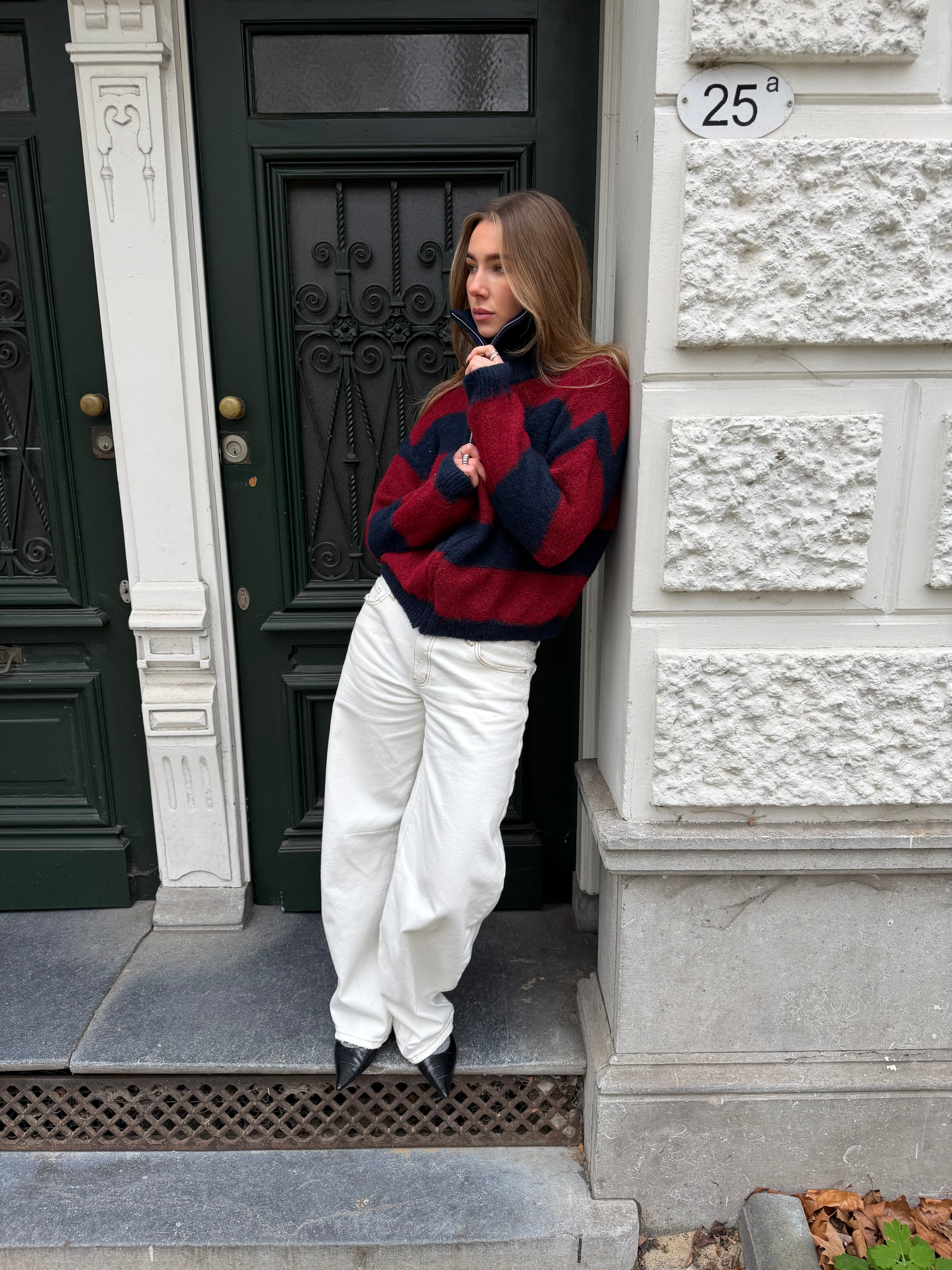 Knitted Vest Red Navy