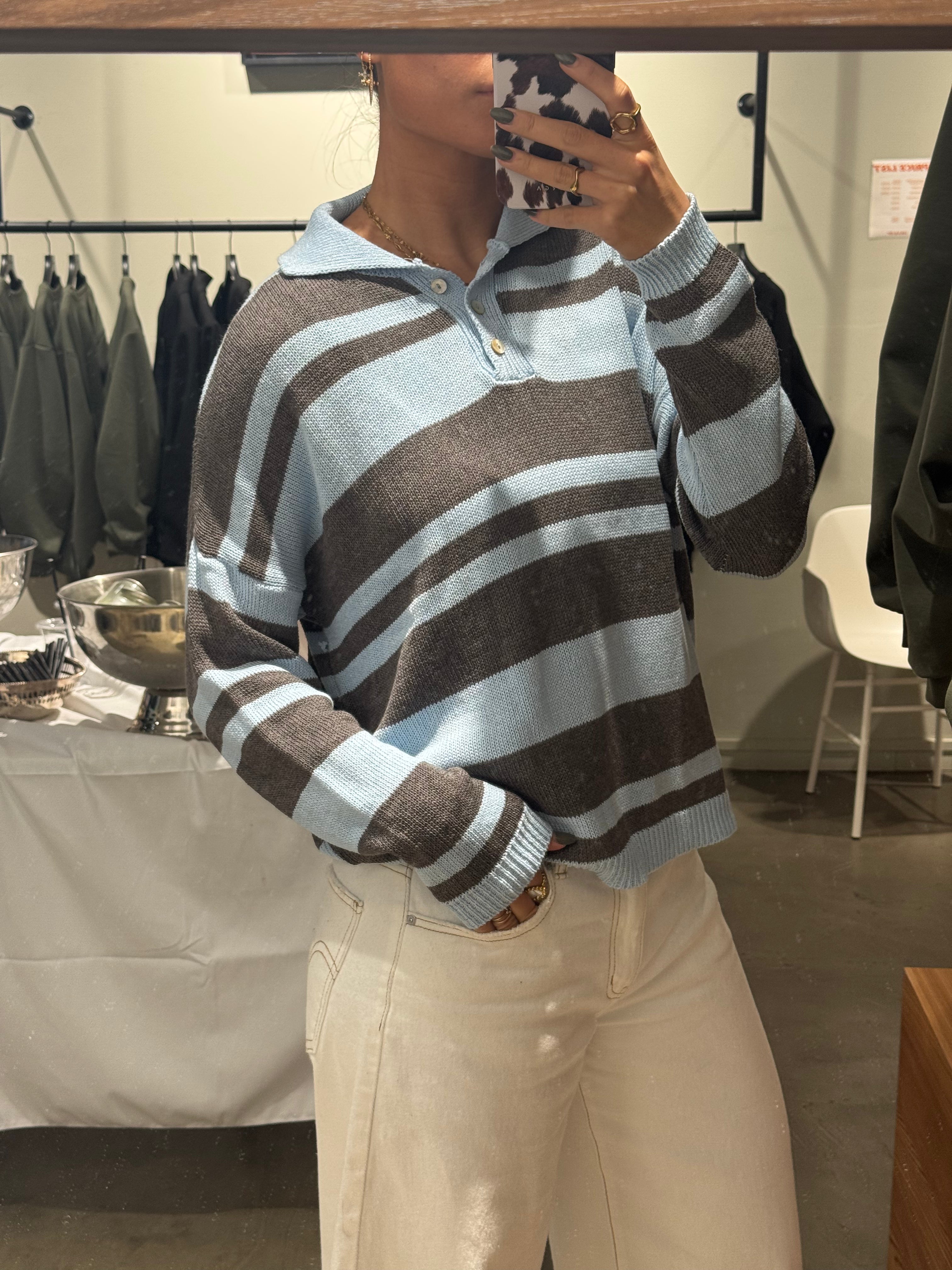 Knitted Polo Blue Brown
