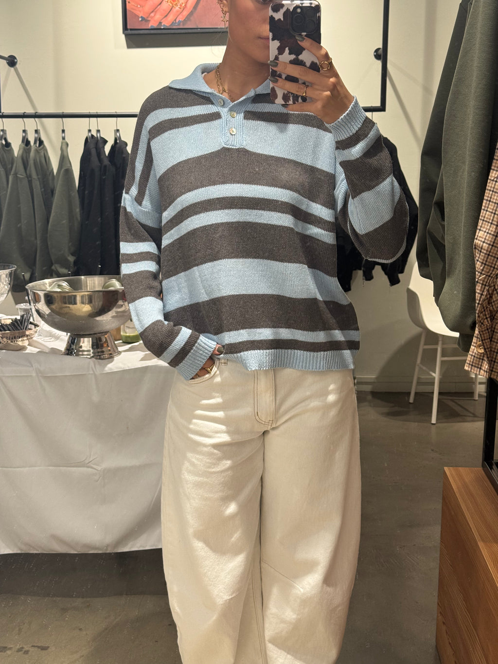Knitted Polo Blue Brown