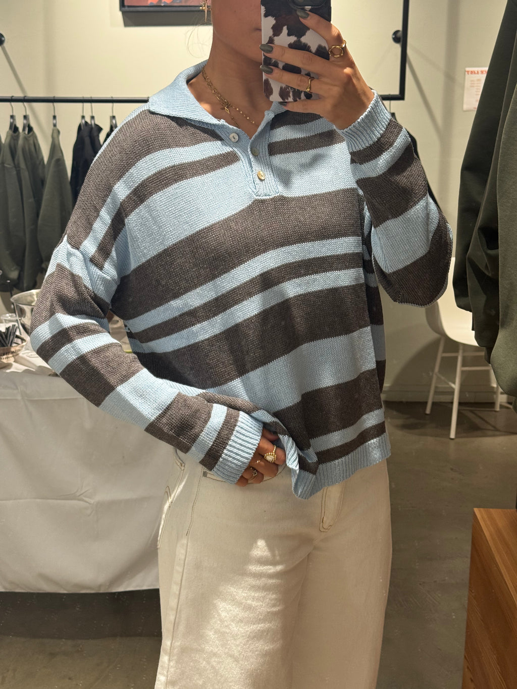 Knitted Polo Blue Brown